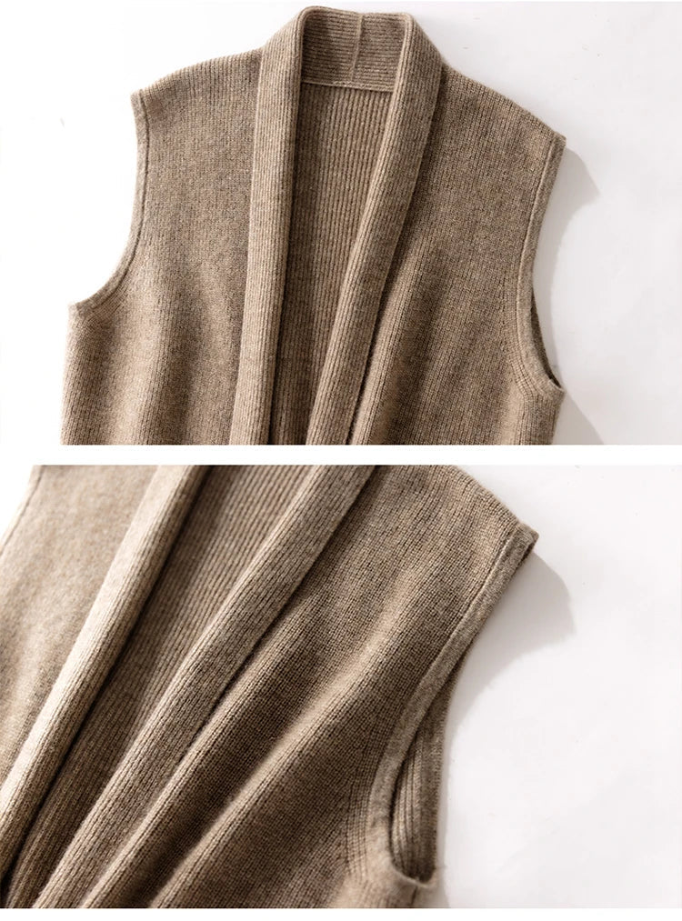Christine Brewer Courtney cashmere wool knit sweater vest for women, shown in a close-up of the textured, cozy fabric.