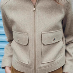 Women's Isla cropped zip-up utility jacket by Christine Brewer, featuring functional pockets and a stylish cropped fit.