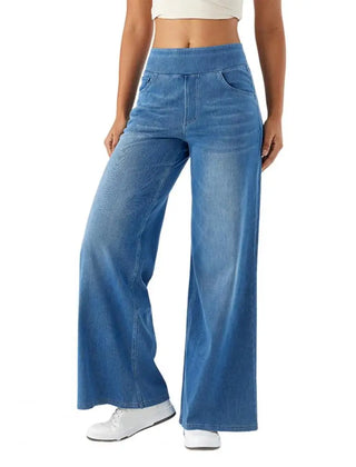 Women’s lace wide-leg high waist trousers by Christine Brewer, pull-on style, stylish and comfortable for casual or formal wear.