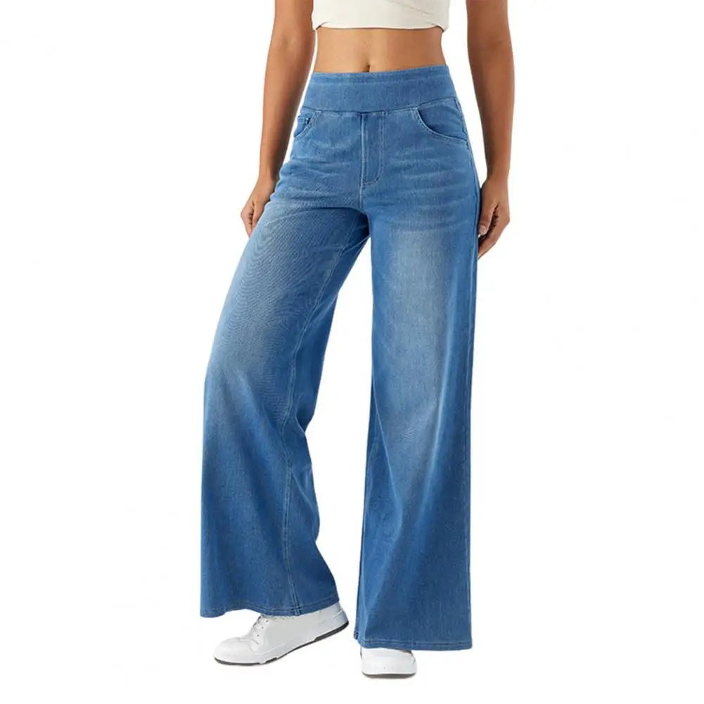 Women’s lace wide-leg high waist trousers by Christine Brewer, pull-on style, stylish and comfortable for casual or formal wear.