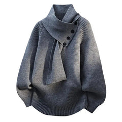 Nina ribbed scarf neck sweater for women by Christine Brewer, featuring a cozy knit design in a close-up view.