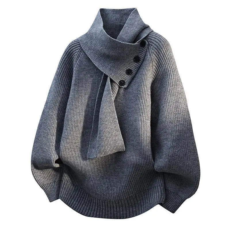 Nina ribbed scarf neck sweater for women by Christine Brewer, featuring a cozy knit design in a close-up view.