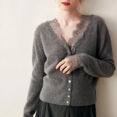 Elsa cashmere cardigan for women by Christine Brewer, shown in a cozy, soft knit with a classic open-front design.