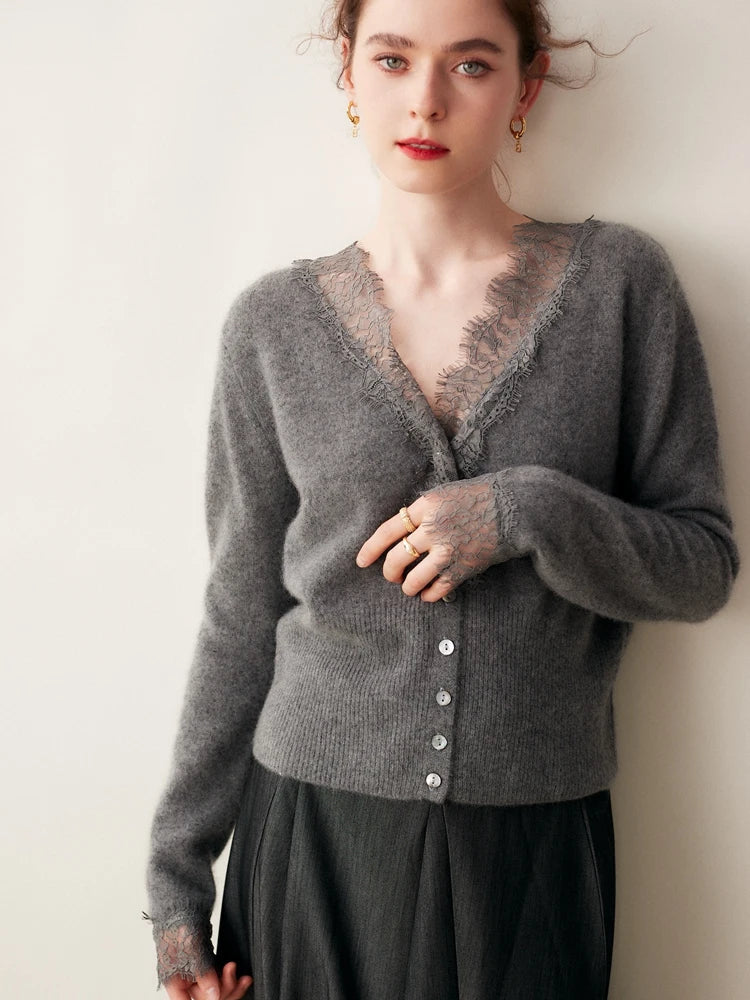 Elsa cashmere cardigan for women by Christine Brewer, shown in a cozy, soft knit with a classic open-front design.