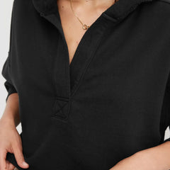 Christine Brewer Eleanor cropped women's hoodie, soft fabric with a relaxed fit, in a stylish design, shown on a model.