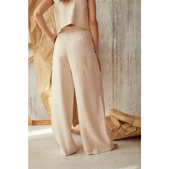 Women’s knit wide-leg elastic-waist trousers by Christine Brewer, loose pull-on pants with a relaxed fit and soft fabric.