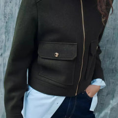 Christine Brewer Isla cropped zip-up utility jacket for women, featuring multiple pockets and a modern, stylish design.