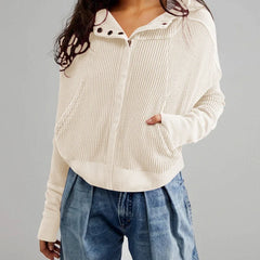 Mia cropped hooded hoodie for women by Christine Brewer, featuring a casual fit and adjustable drawstring hood.