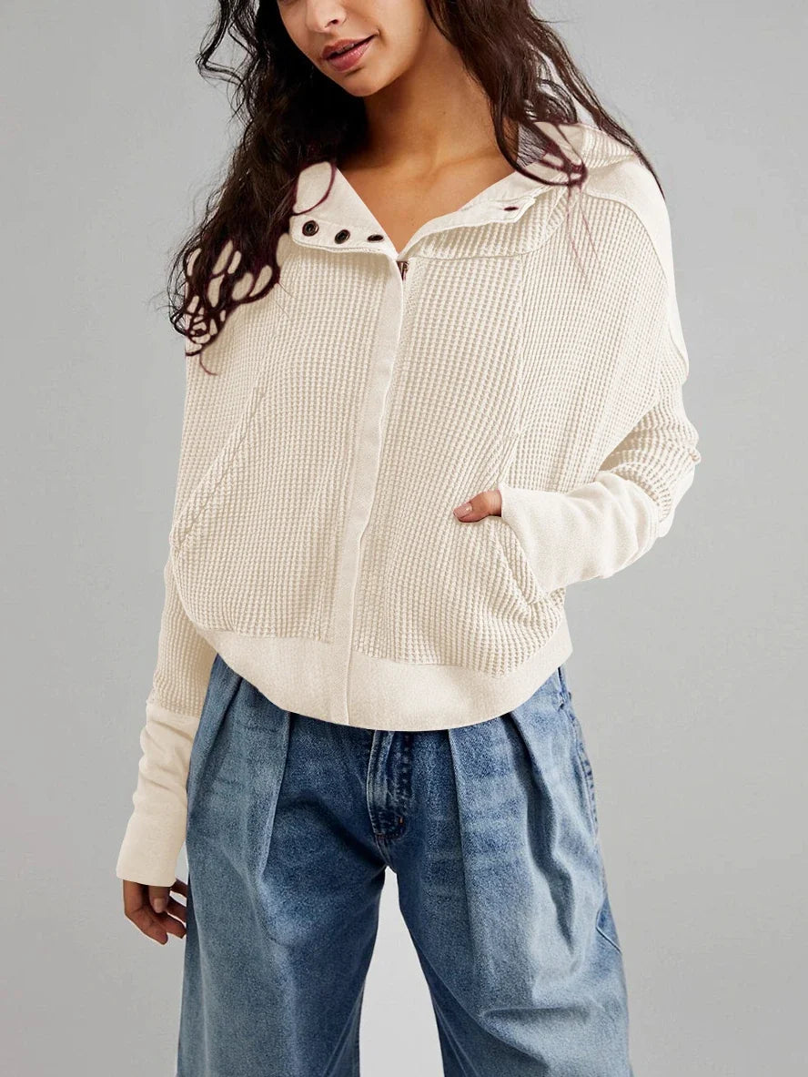 Mia cropped hooded hoodie for women by Christine Brewer, featuring a casual fit and adjustable drawstring hood.