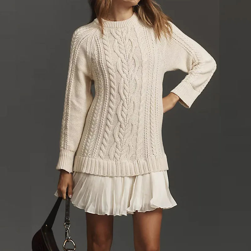 Christine Brewer Leslie knit sweater dress for women, featuring a cozy, stylish design with long sleeves and a fitted silhouette.