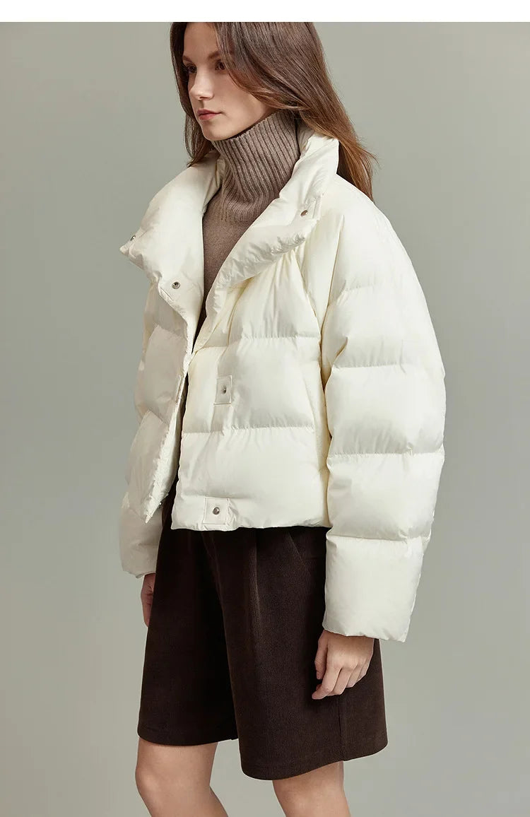 Hannah cropped quilted parka for women by Christine Brewer, featuring a stylish quilted design and a cropped length.