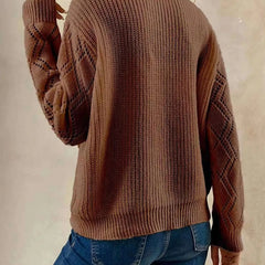 Beige V-neck sweater for women from Christine Brewer's Jenna collection, featuring a cozy knit fabric and classic fit.