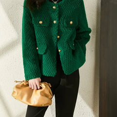 Women’s velvet short jacket by Christine Brewer, featuring a stylish Aria design with a sleek, fitted silhouette.