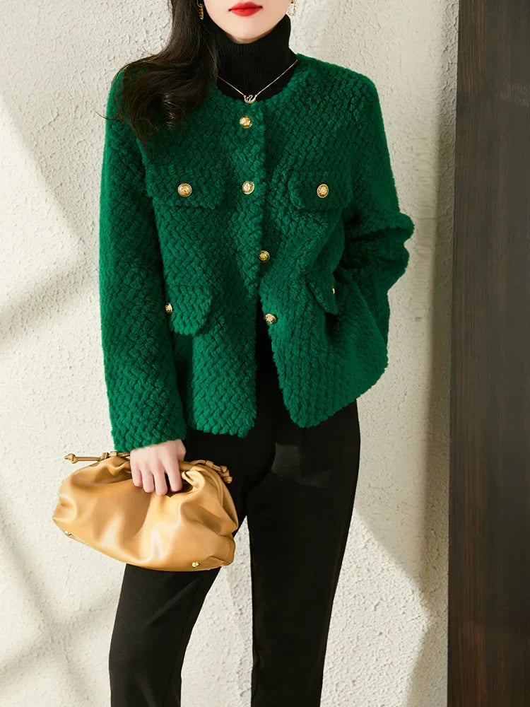 Women’s velvet short jacket by Christine Brewer, featuring a stylish Aria design with a sleek, fitted silhouette.