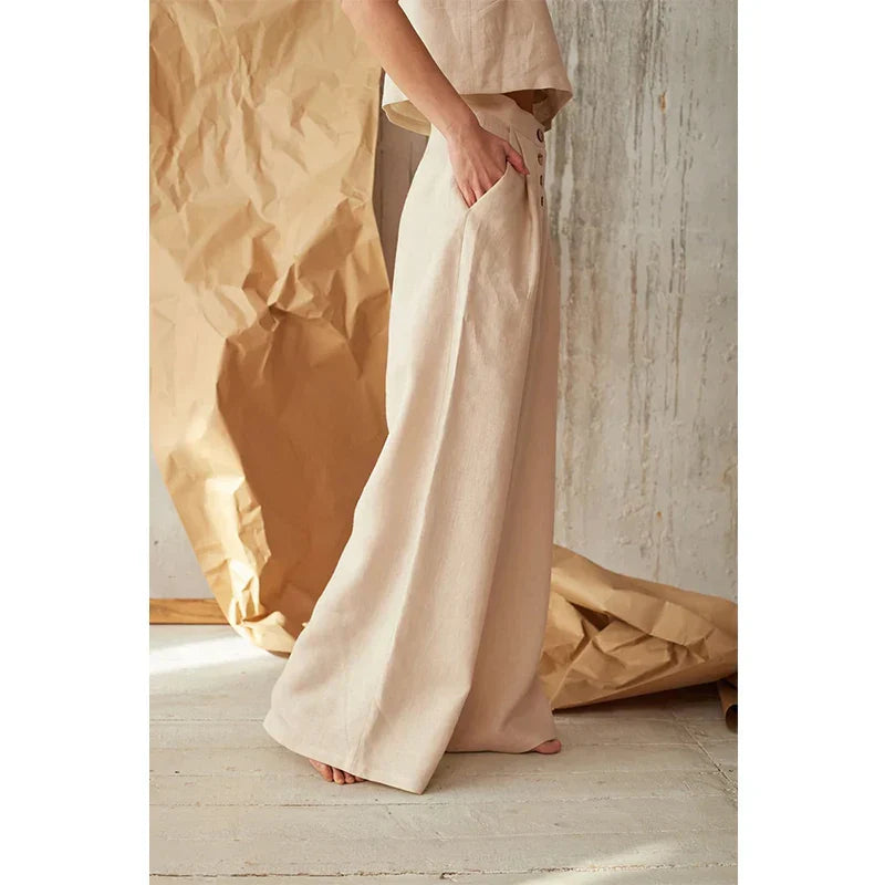 Women’s knit wide-leg elastic-waist trousers by Christine Brewer, loose pull-on pants with a relaxed fit and comfortable style.