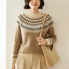 Cream-colored Christine Brewer Jolene cashmere mock neck sweater for women, featuring a cozy fit and soft texture.