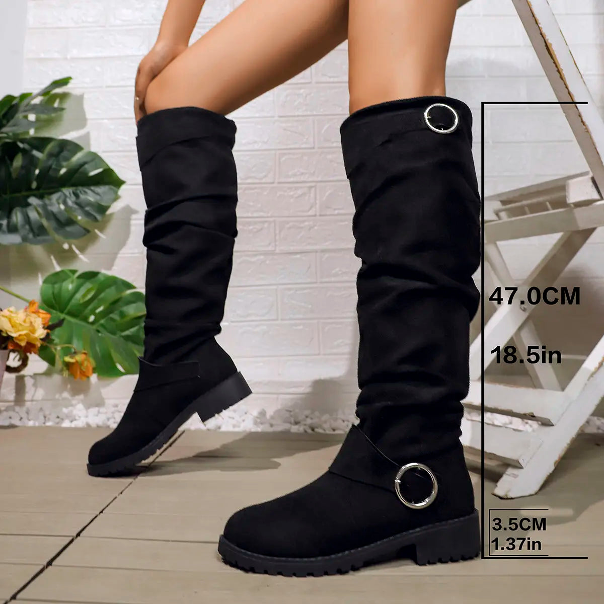 Alicia | Knee High Boots Tall Boots Riding Boots Women Winter Fall Slouchy Buckle Block