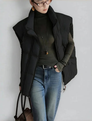 Christine Brewer Layla cropped puffer vest for women, lightweight with a quilted design, perfect for stylish layered winter wear.