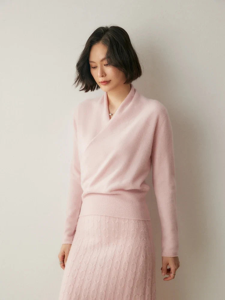Cream-colored Christine Brewer Dawn cashmere sweater for women, featuring a soft, cozy knit and classic fit.