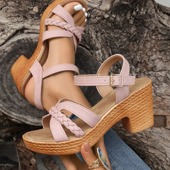 Nerina orthopedic fashion sandals for women by Christine Brewer with beige straps and cushioned soles for comfort.