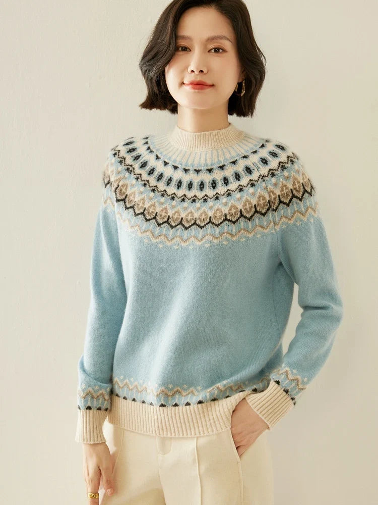 Christine Brewer Jolene cashmere mock neck sweater for women, featuring a soft, cozy knit with a fitted silhouette and ribbed collar.