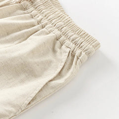 Women’s cotton linen wide leg drawstring trousers by Christine Brewer, loose pull-on pants with relaxed fit and comfortable waistband.