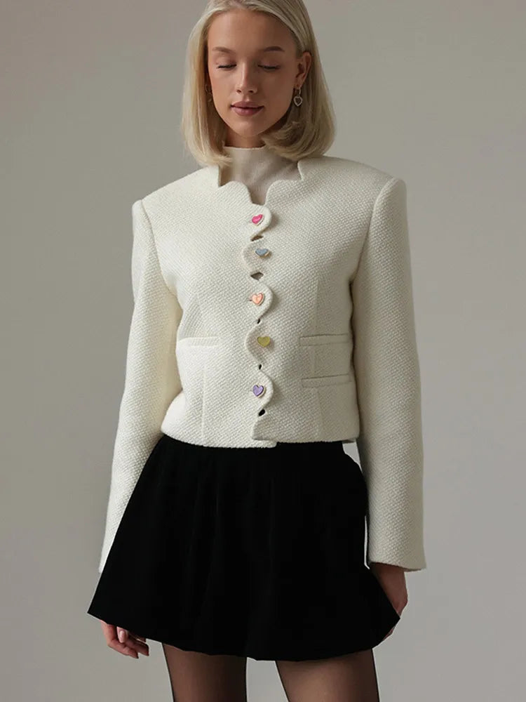 Everleigh cropped button-front women's jacket by Christine Brewer, featuring a stylish design and front button closure.