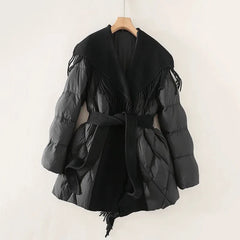 Christine Brewer Stella belted quilted puffer jacket for women, featuring a stylish quilted design and waist belt.