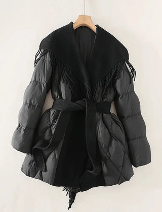 Christine Brewer Stella belted quilted puffer jacket for women, featuring a stylish quilted design and waist belt.