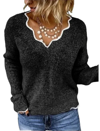 Women’s knit sweater by Christine Brewer featuring a cozy, stylish design in neutral tones.