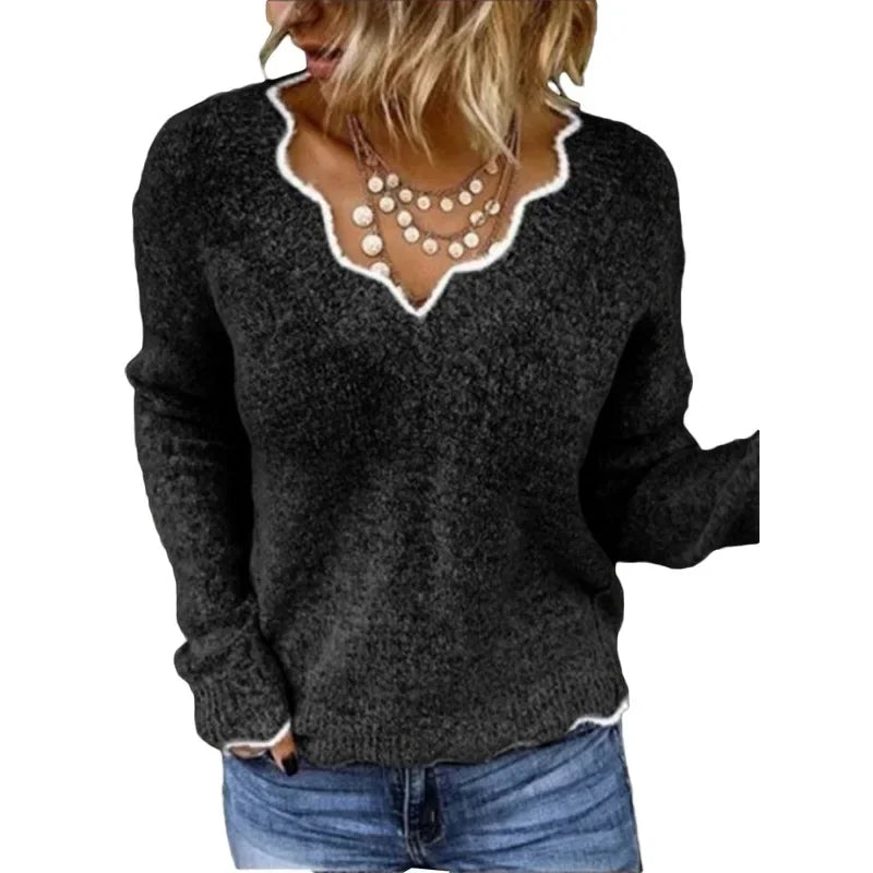 Women’s knit sweater by Christine Brewer featuring a cozy, stylish design in neutral tones.