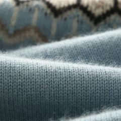 Christine Brewer Jolene cashmere mock neck sweater for women, soft beige knit, close-up of fabric and stylish neckline.