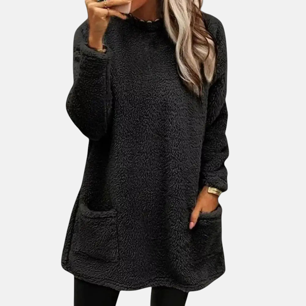 Christine Brewer Estelle women's knit sweater in soft fabric, featuring a cozy, stylish design with a round neckline and long sleeves.