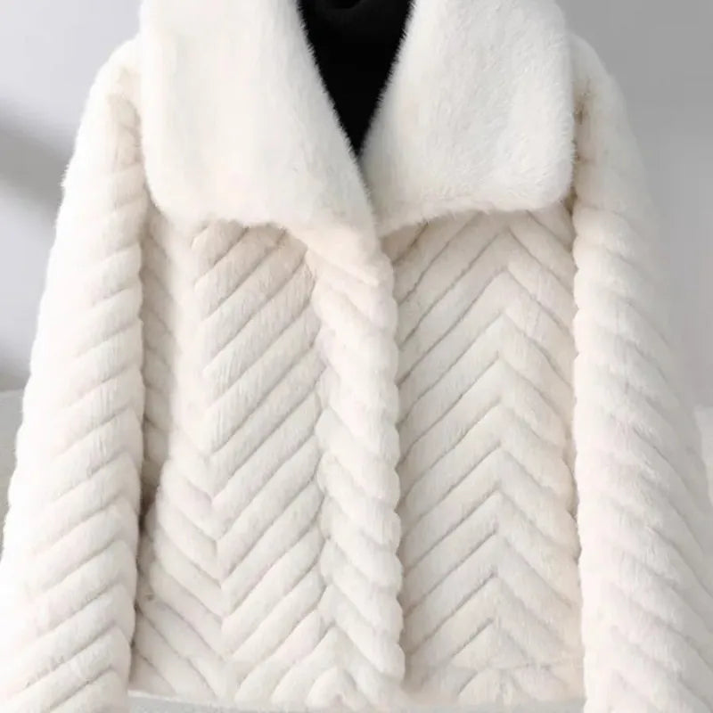 Christine Brewer Nova short faux fur coat for women, shown in black, with plush, luxurious fur texture and stylish collar detail.