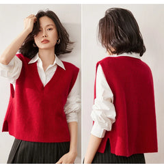 Christine Brewer Etta cashmere ribbed knit sweater vest for women, featuring a cozy, stylish design with ribbed texture.