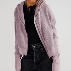 Mia cropped hooded hoodie for women by Christine Brewer, featuring a casual fit and adjustable drawstrings.