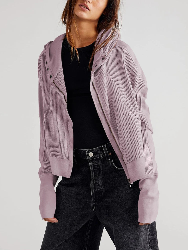 Mia cropped hooded hoodie for women by Christine Brewer, featuring a casual fit and adjustable drawstrings.