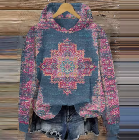 Christine Brewer Bonnie cozy lightweight oversized soft knit hoodie, showing its relaxed fit and soft fabric in a casual style.