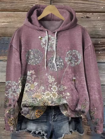 Lightweight oversized soft knit hoodie in beige from Christine Brewer's Sofia collection, cozy and perfect for casual wear.