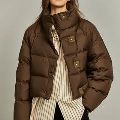 Hannah cropped quilted parka for women by Christine Brewer, featuring a stylish quilted design and a cropped length, suitable for cool weather.