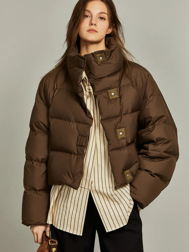 Hannah cropped quilted parka for women by Christine Brewer, featuring a stylish quilted design and a cropped length, suitable for cool weather.