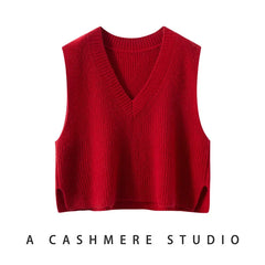 Christine Brewer Etta cashmere ribbed knit sweater vest for women, featuring a cozy, fitted design in soft ribbed fabric.