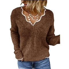Knitted Kayla sweater for women by Christine Brewer, featuring a cozy, stylish knit design in neutral colors.