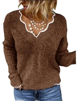Knitted Kayla sweater for women by Christine Brewer, featuring a cozy, stylish knit design in neutral colors.
