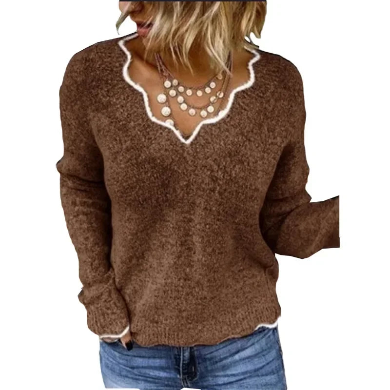 Knitted Kayla sweater for women by Christine Brewer, featuring a cozy, stylish knit design in neutral colors.