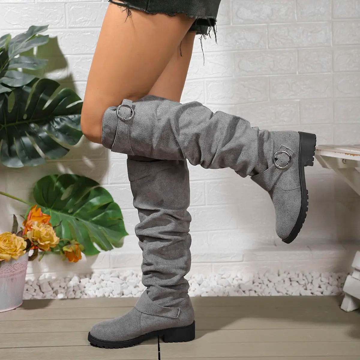 Alicia | Knee High Boots Tall Boots Riding Boots Women Winter Fall Slouchy Buckle Block