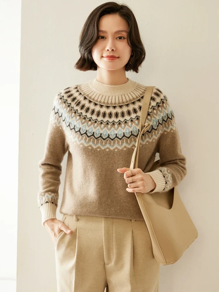 Christine Brewer Jolene cashmere mock neck sweater for women, featuring a cozy, soft knit with a stylish mock neckline.