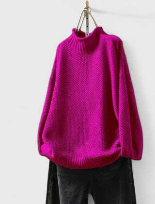 Christine Brewer Harmony knit sweater for women, soft and cozy with a stylish ribbed collar and long sleeves, perfect for casual wear.