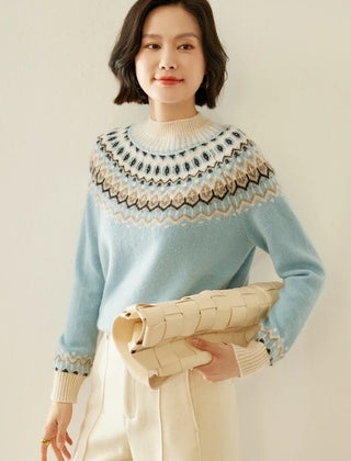 Christine Brewer Jolene cashmere mock neck sweater for women, shown in a cozy, stylish fit with ribbed cuffs and neckline.