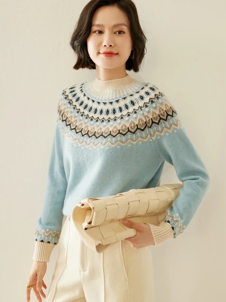 Christine Brewer Jolene cashmere mock neck sweater for women, shown in a cozy, stylish fit with ribbed cuffs and neckline.